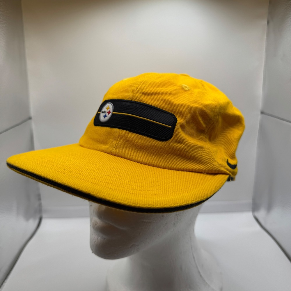 Vintage Nike Pittsburgh Steelers Hat Yellow Corduroy Strapback Mens NFL Pro Line